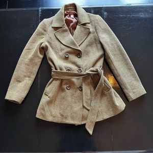 Vintage Gadzooks Medium Green and Brown Chevron Pattern Wool Coat Peacoat